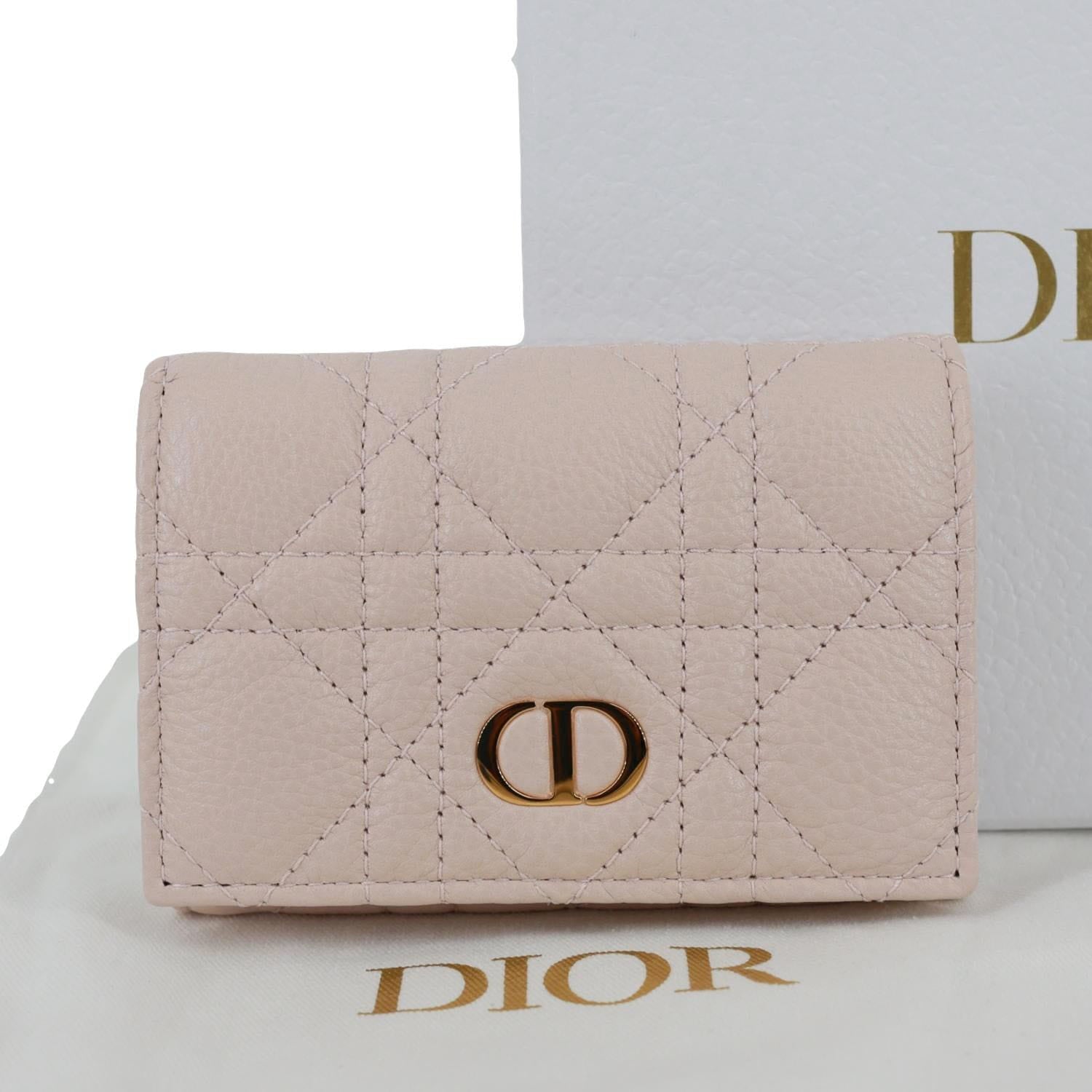 CHRISTIAN DIOR Caro Glycine Supple Cannage Calfskin Leather Wallet Pink