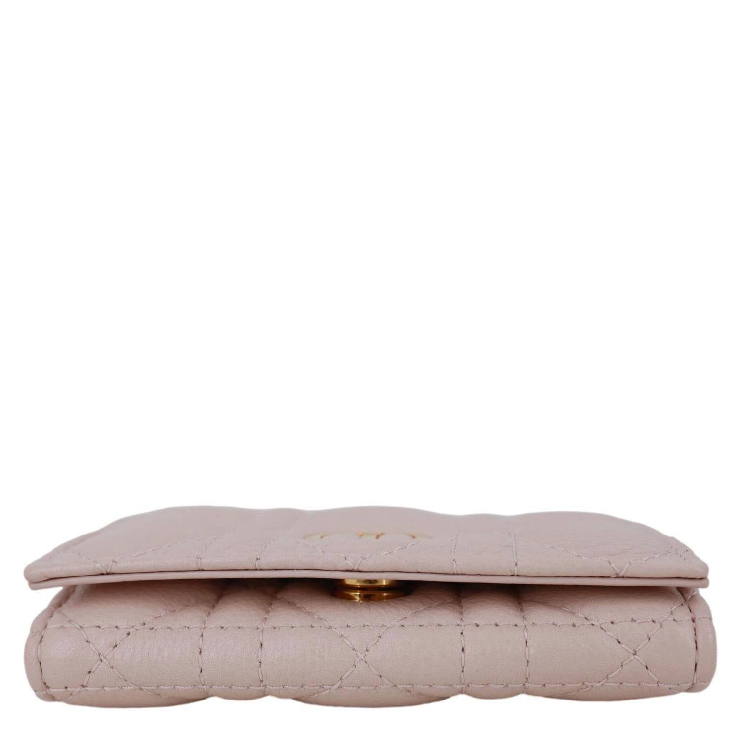 CHRISTIAN DIOR Caro Glycine Supple Cannage Calfskin Leather Wallet Pink