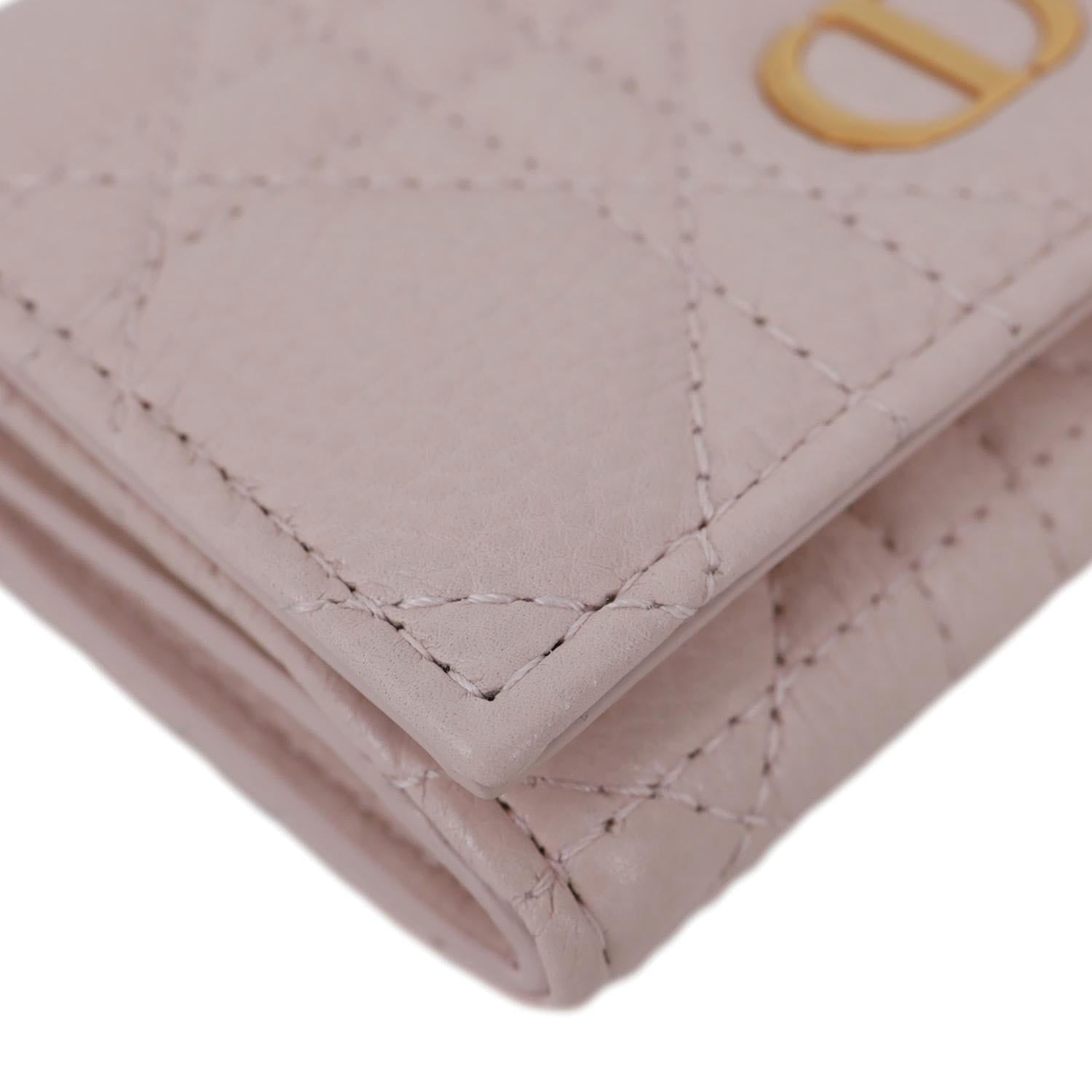 CHRISTIAN DIOR Caro Glycine Supple Cannage Calfskin Leather Wallet Pink
