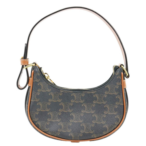 CELINE Ava Triomphe Canvas Calfskin Shoulder Bag Tan