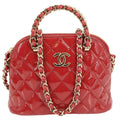 CHANEL Coco Quilted Calfskin Patent Leather Clutch With Chain Red