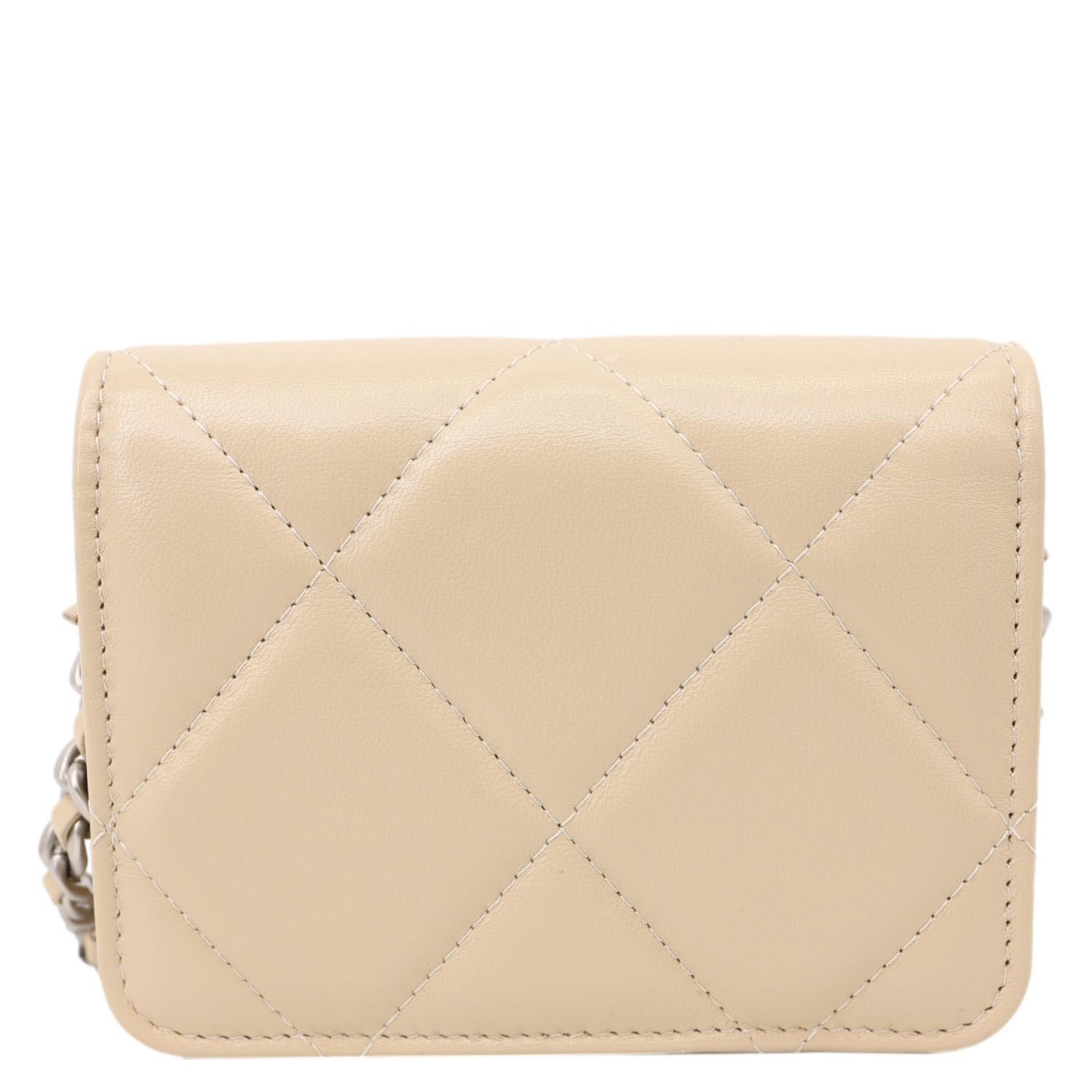 CHANEL 19 Flap Coin Purse Quilted Leather Chain Shoulder Bag Cream