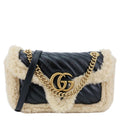 GUCCI GG Marmont Small Diagonal Wool Matelasse Calfskin Leather Shoulder Bag Black 443497