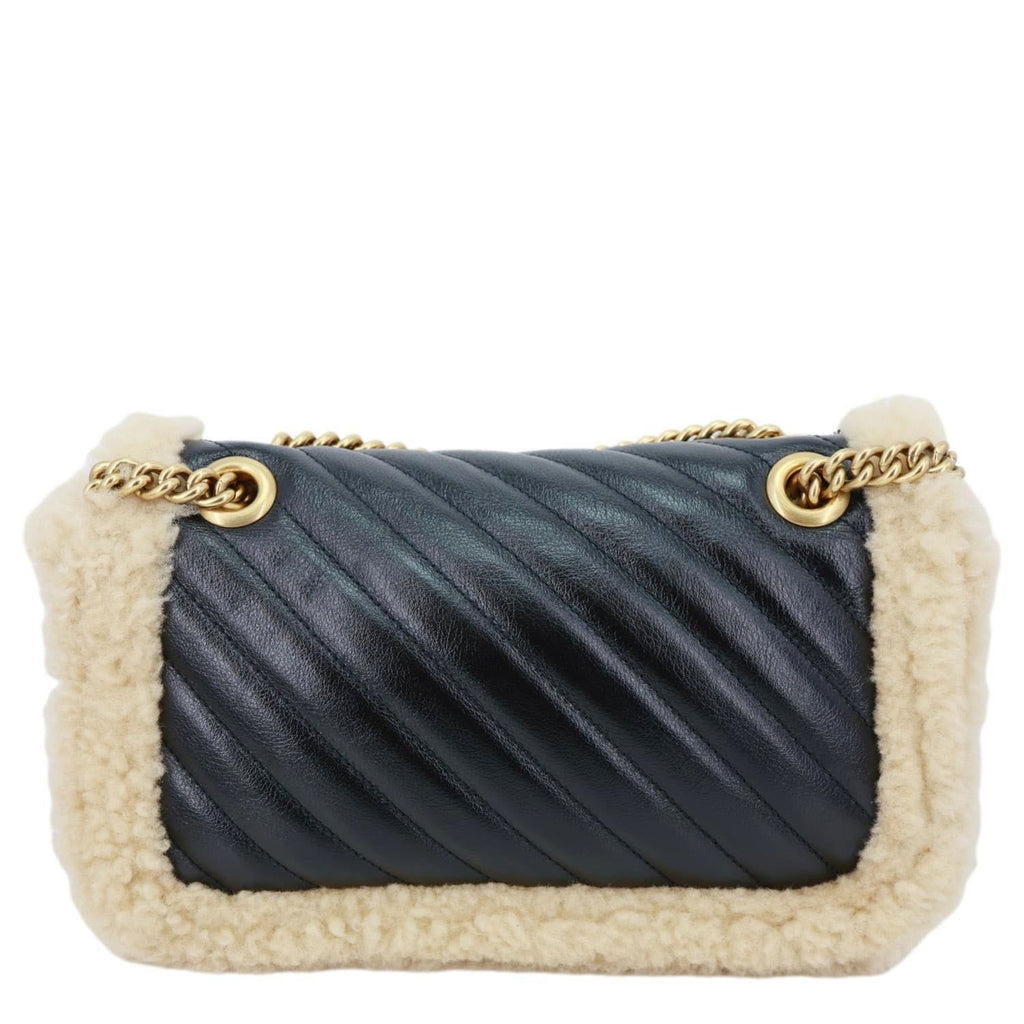 GUCCI GG Marmont Small Diagonal Wool Matelasse Calfskin Leather Shoulder Bag Black 443497
