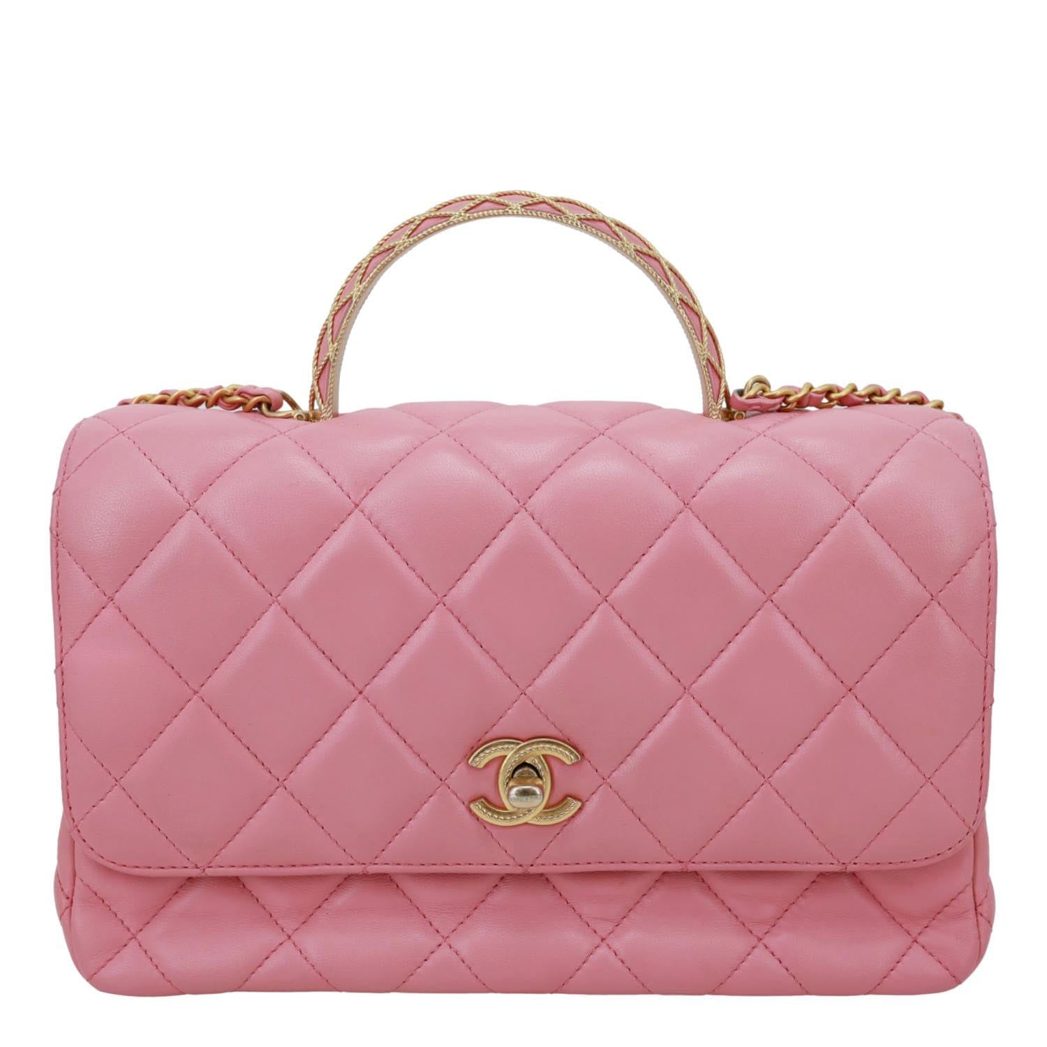CHANEL Top Handle WOC Quilted Lambskin Leather Wallet On Chain Shoulder Bag Pink