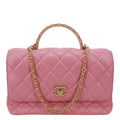 CHANEL Top Handle WOC Quilted Lambskin Leather Wallet On Chain Shoulder Bag Pink