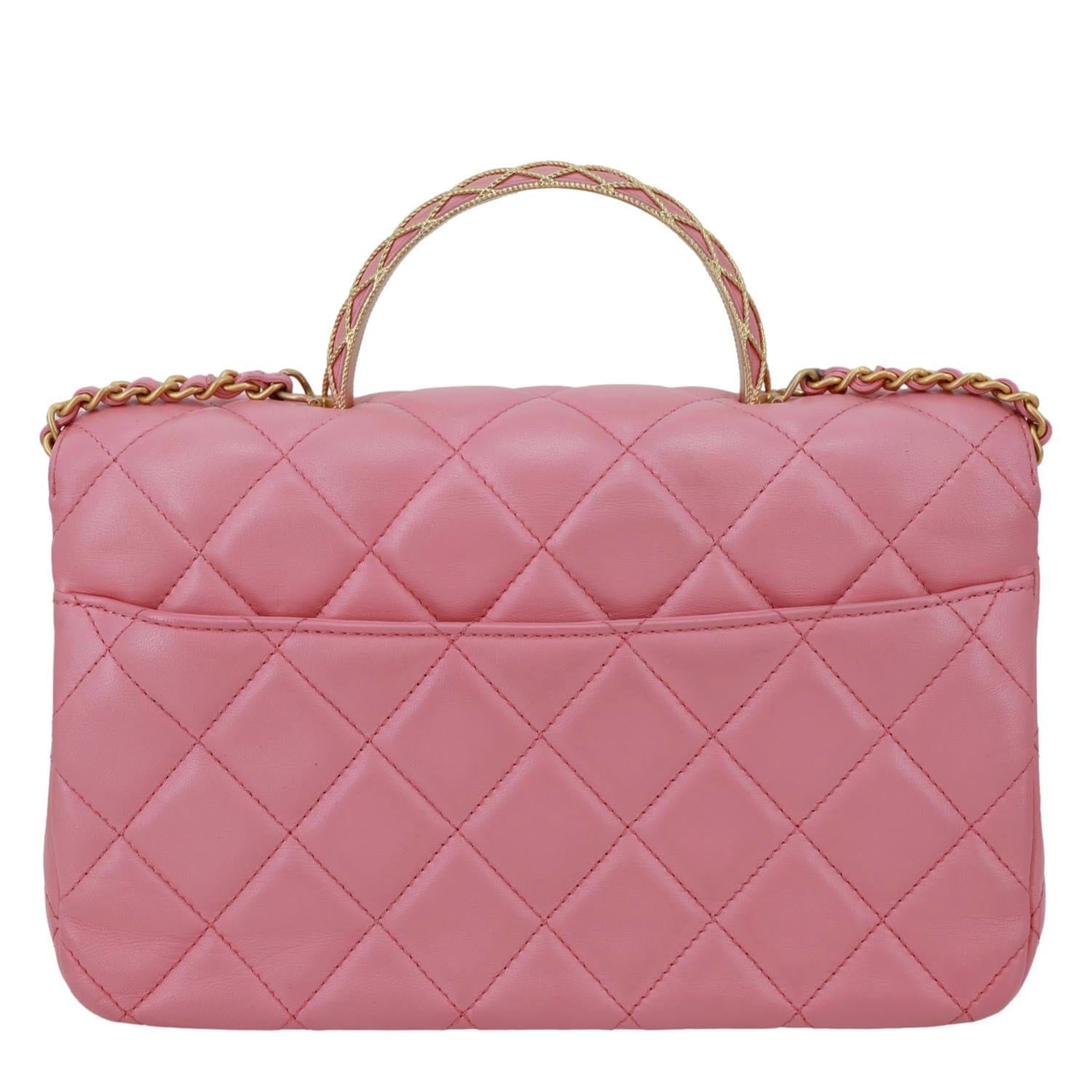 CHANEL Top Handle WOC Quilted Lambskin Leather Wallet On Chain Shoulder Bag Pink