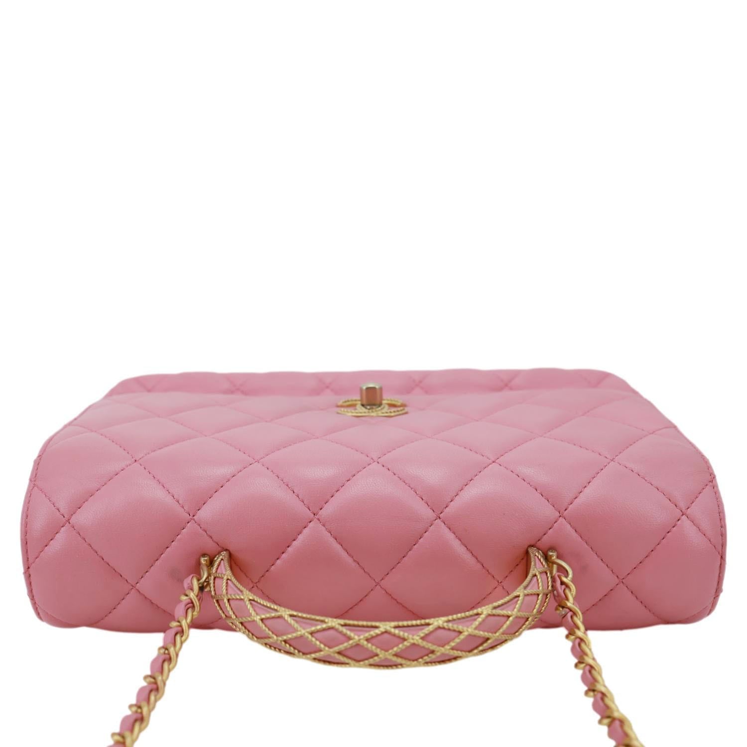 CHANEL Top Handle WOC Quilted Lambskin Leather Wallet On Chain Shoulder Bag Pink