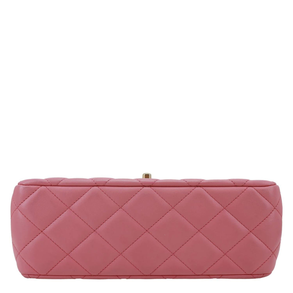 CHANEL Top Handle WOC Quilted Lambskin Leather Wallet On Chain Shoulder Bag Pink