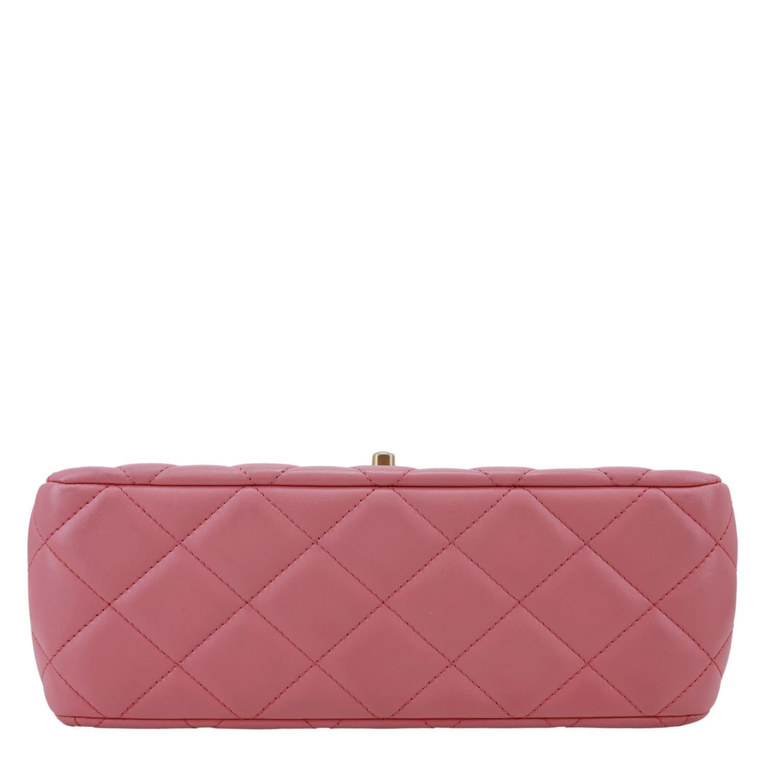 CHANEL Top Handle WOC Quilted Lambskin Leather Wallet On Chain Shoulder Bag Pink