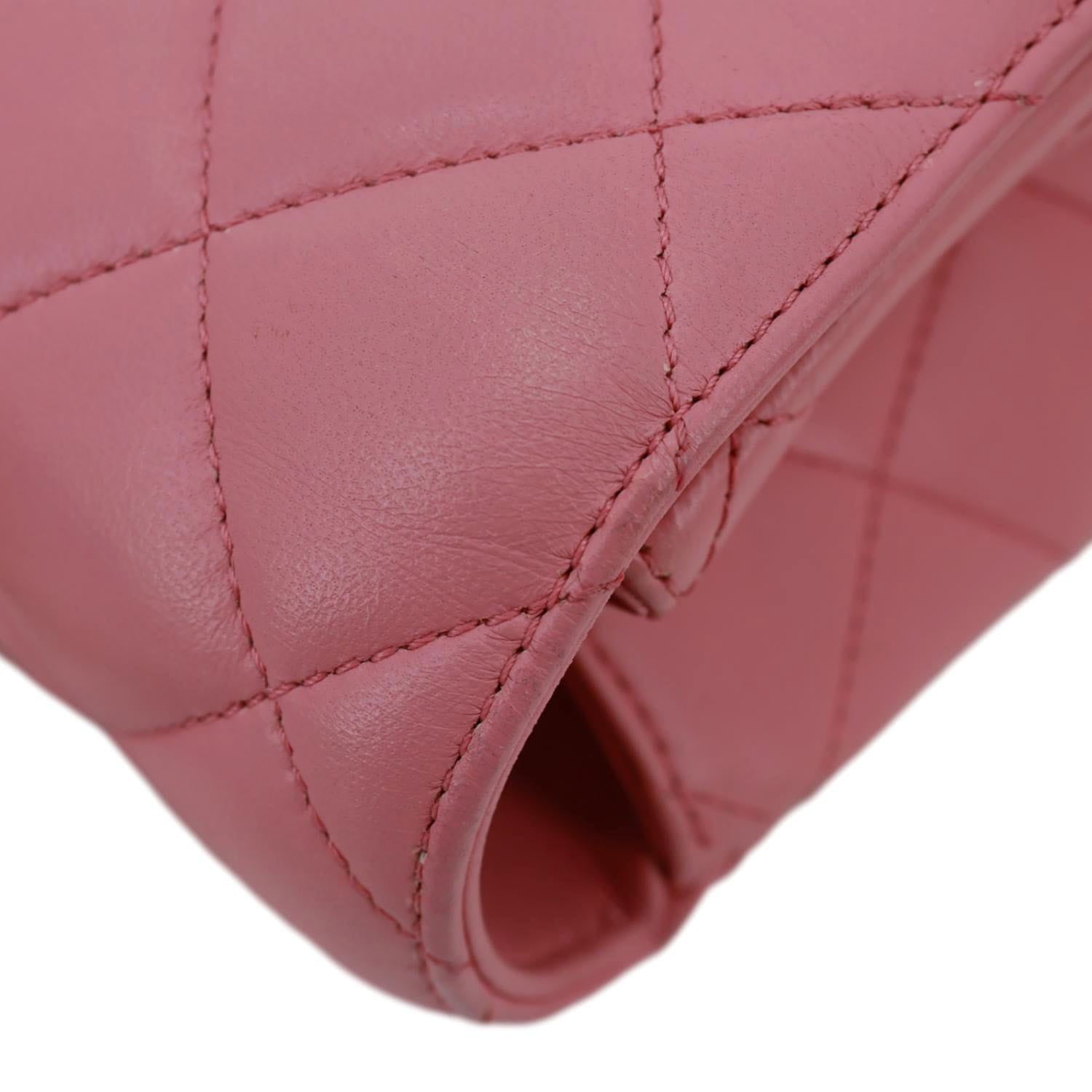 CHANEL Top Handle WOC Quilted Lambskin Leather Wallet On Chain Shoulder Bag Pink