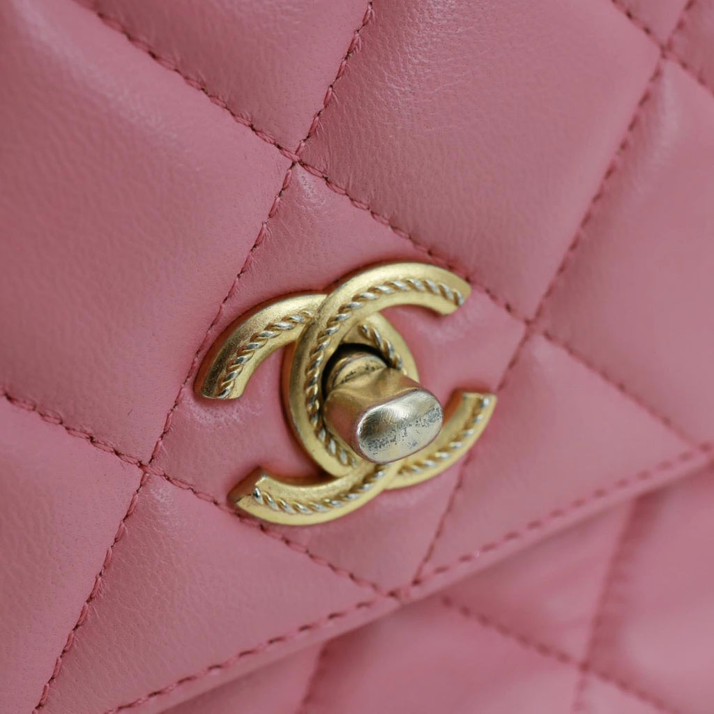 CHANEL Top Handle WOC Quilted Lambskin Leather Wallet On Chain Shoulder Bag Pink