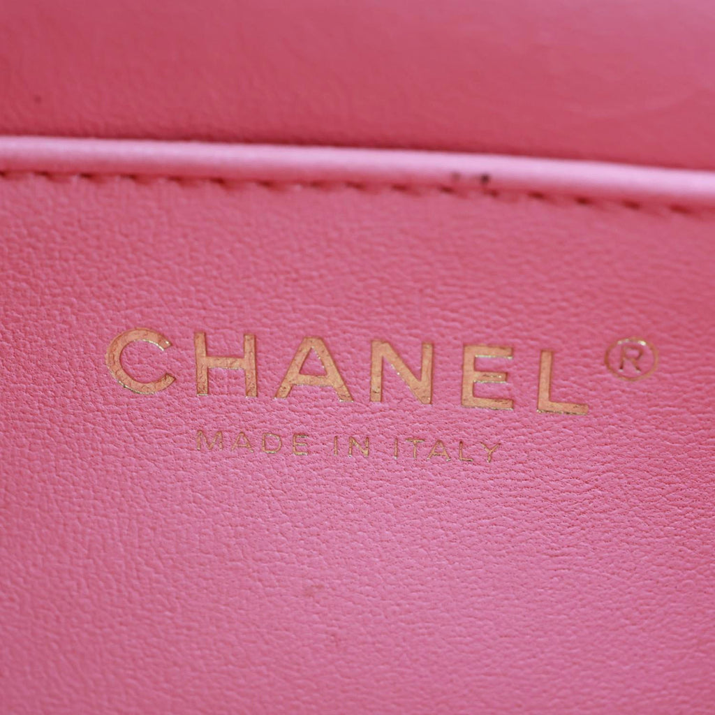 CHANEL Top Handle WOC Quilted Lambskin Leather Wallet On Chain Shoulder Bag Pink