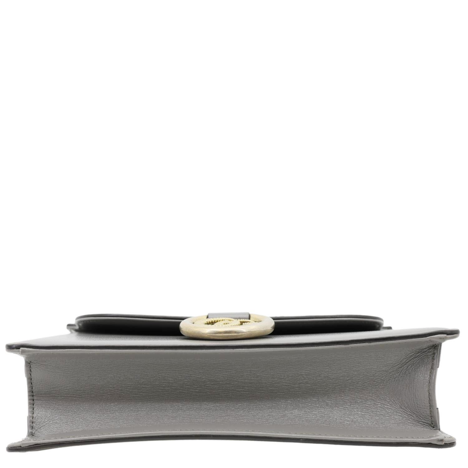 GUCCI GG Ring Leather Shoulder Bag Light Grey 589474
