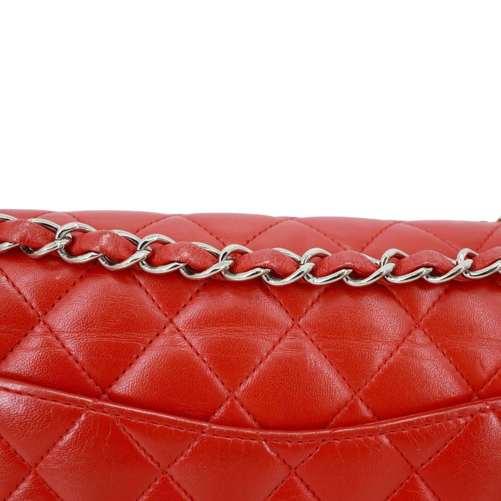 CHANEL Classic Double Flap Medium Quilted Lambskin Leather Shoulder Bag Red
