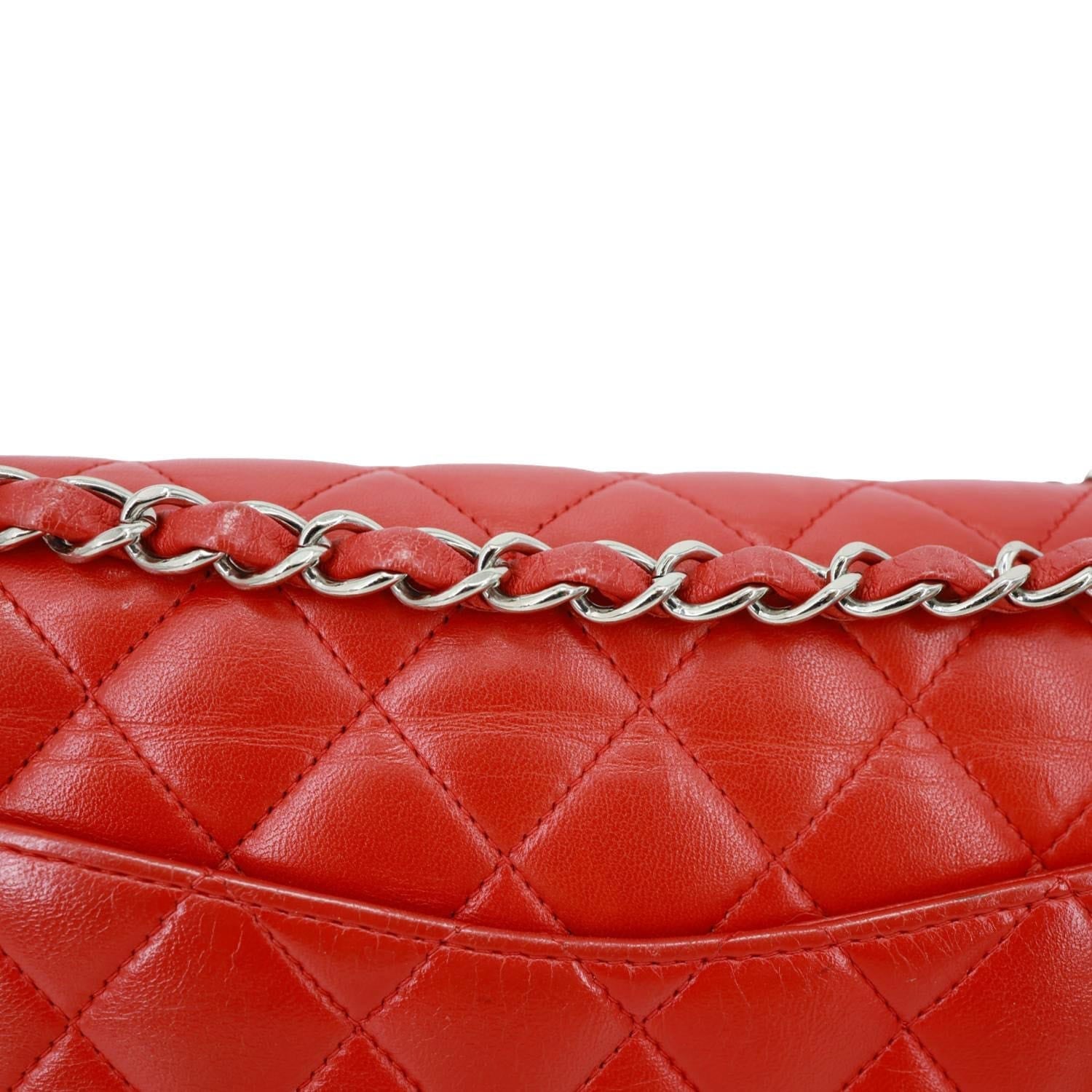 CHANEL Classic Double Flap Medium Quilted Lambskin Leather Shoulder Bag Red