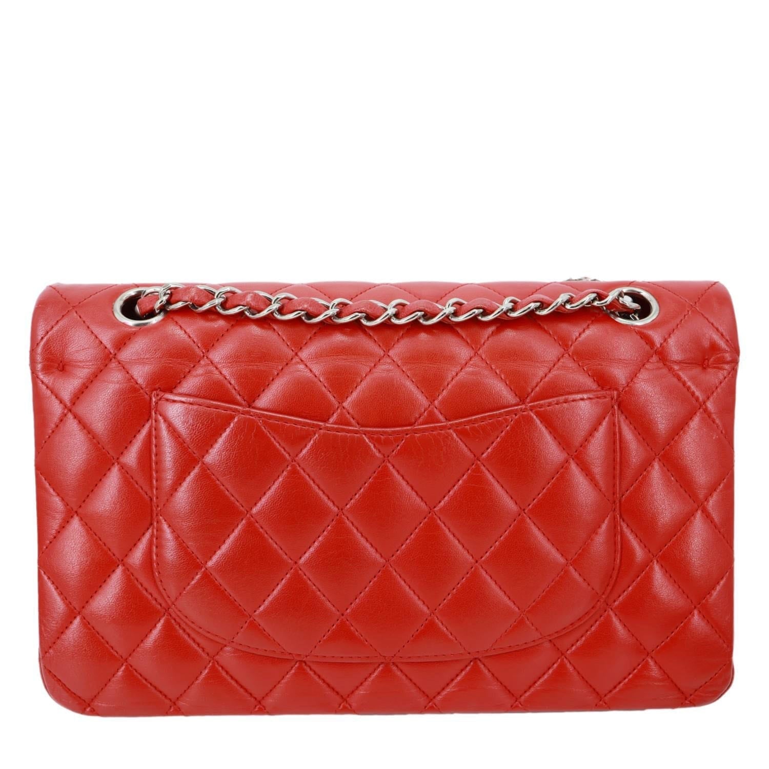 CHANEL Classic Double Flap Medium Quilted Lambskin Leather Shoulder Bag Red