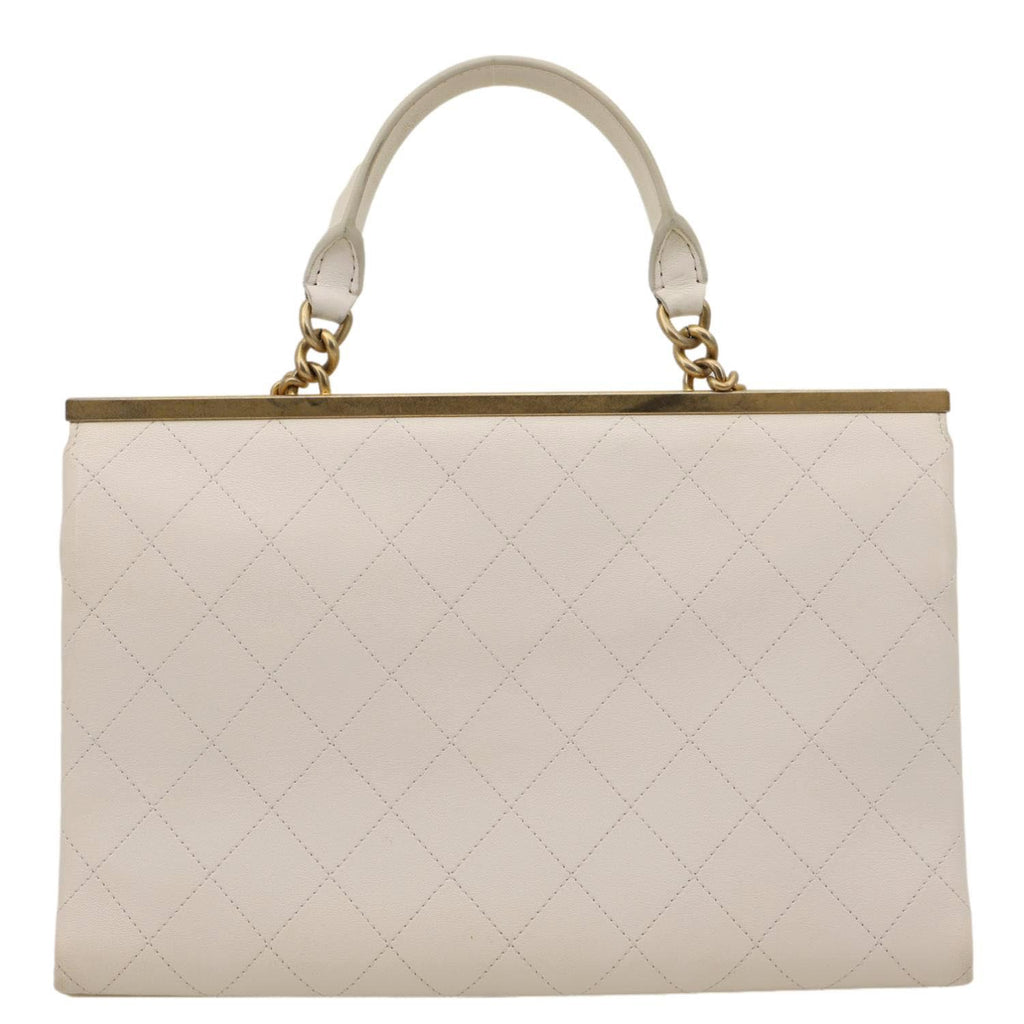 CHANEL Coco Luxe Flap Quilted Lambskin Leather Top Handle Shoulder Bag White