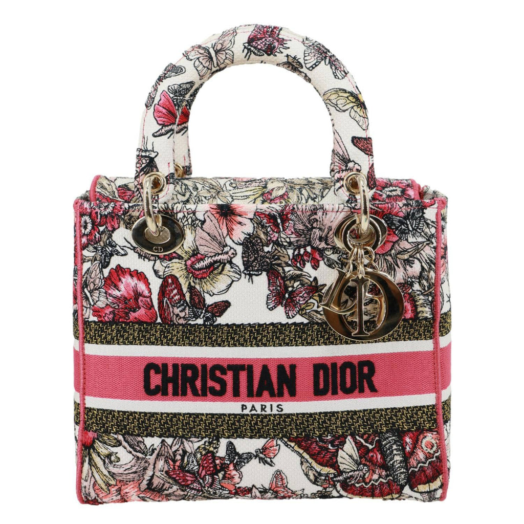 CHRISTIAN DIOR Lady D-Lite Medium Embroidered Butterfly Canvas Shoulder Bag Multicolor