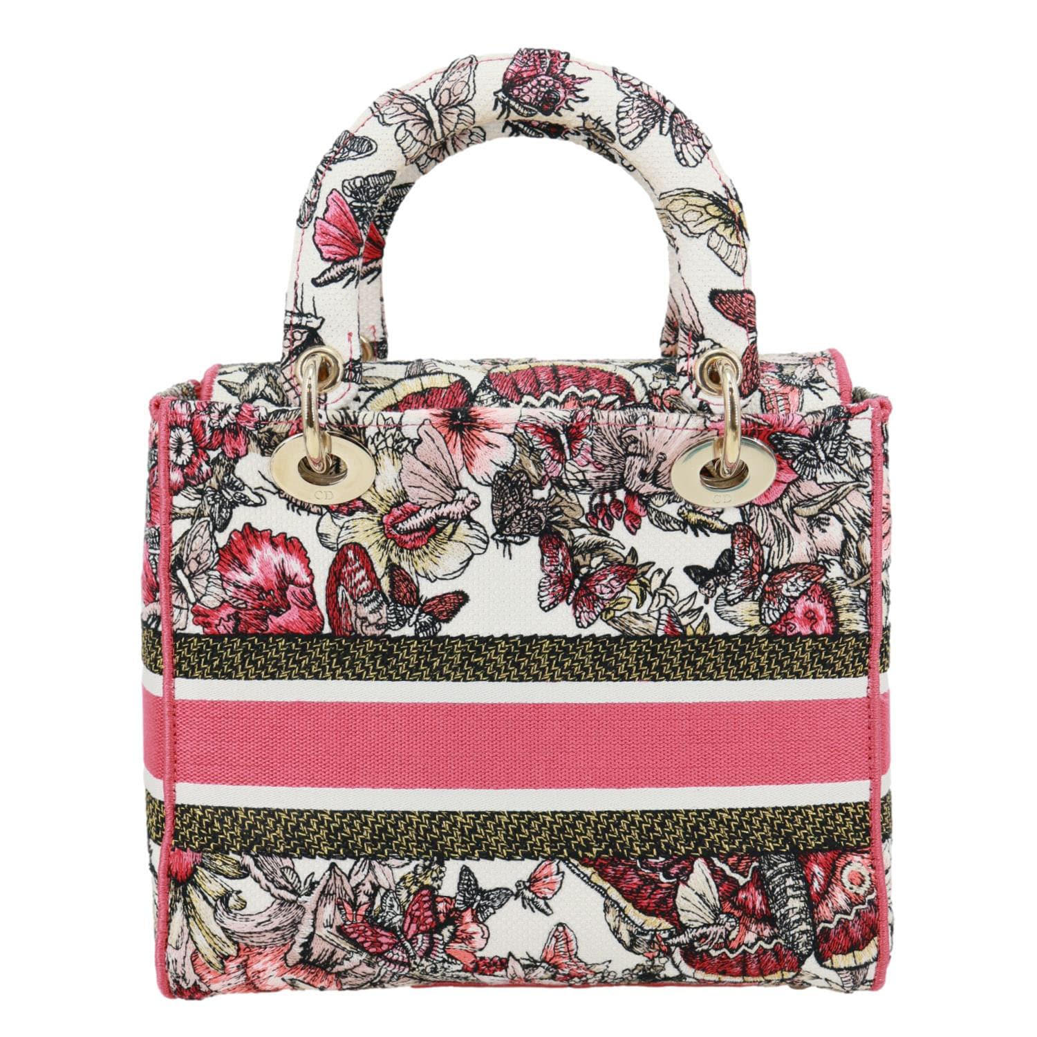 CHRISTIAN DIOR Lady D-Lite Medium Embroidered Butterfly Canvas Shoulder Bag Multicolor