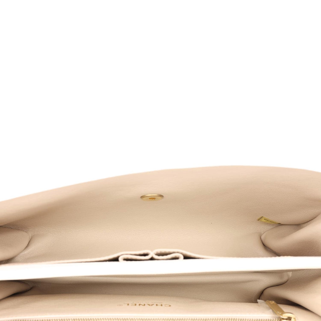 CHANEL Coco Luxe Flap Quilted Lambskin Leather Top Handle Shoulder Bag White