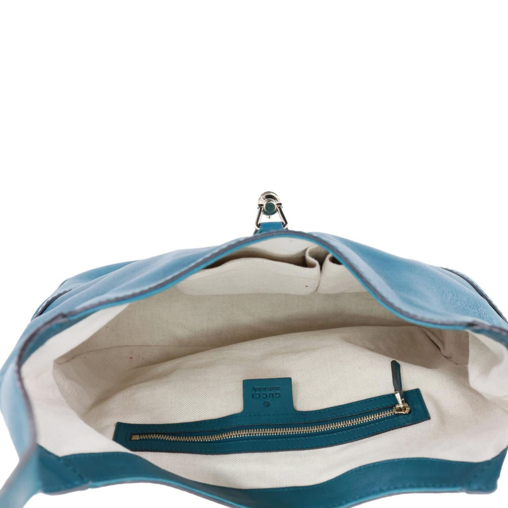 GUCCI Jackie Medium Leather Hobo Bag Teal 277520