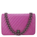 CHANEL Coco Boy Quilted Calfskin Leather Wallet On Chain Crossbody Bag Purple