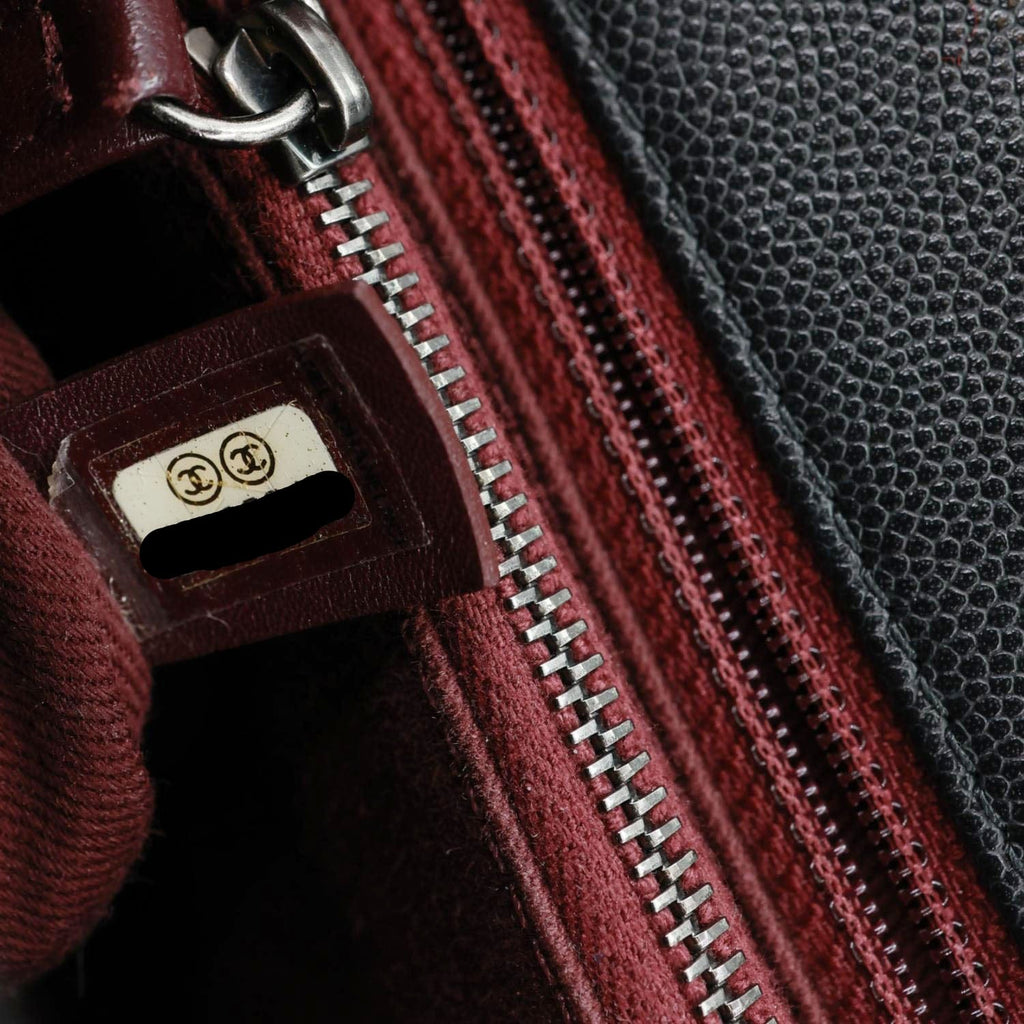CHANEL Coco Flap Medium Quilted Caviar Leather Top Handle Shoulder Bag Black