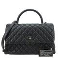 CHANEL Coco Flap Medium Quilted Caviar Leather Top Handle Shoulder Bag Black