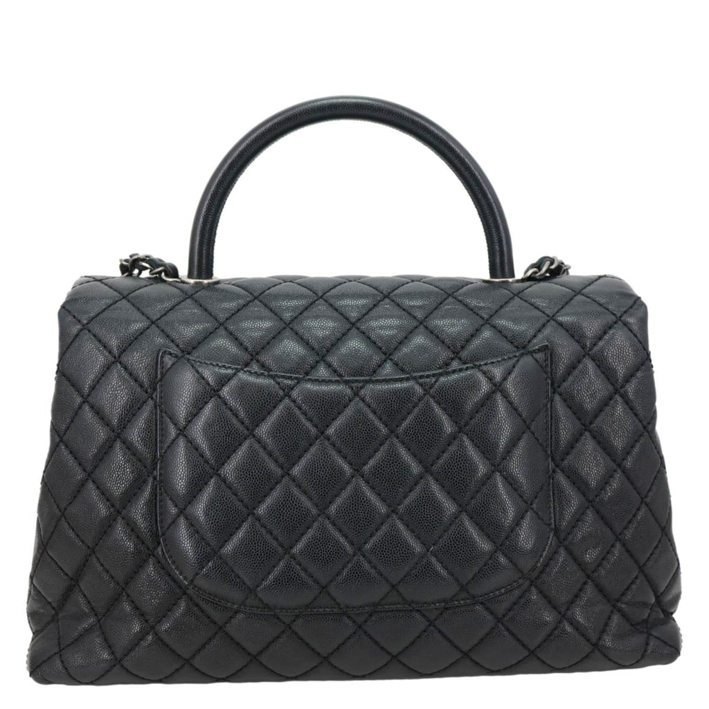 CHANEL Coco Flap Medium Quilted Caviar Leather Top Handle Shoulder Bag Black