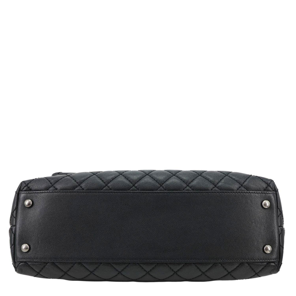 CHANEL Coco Flap Medium Quilted Caviar Leather Top Handle Shoulder Bag Black