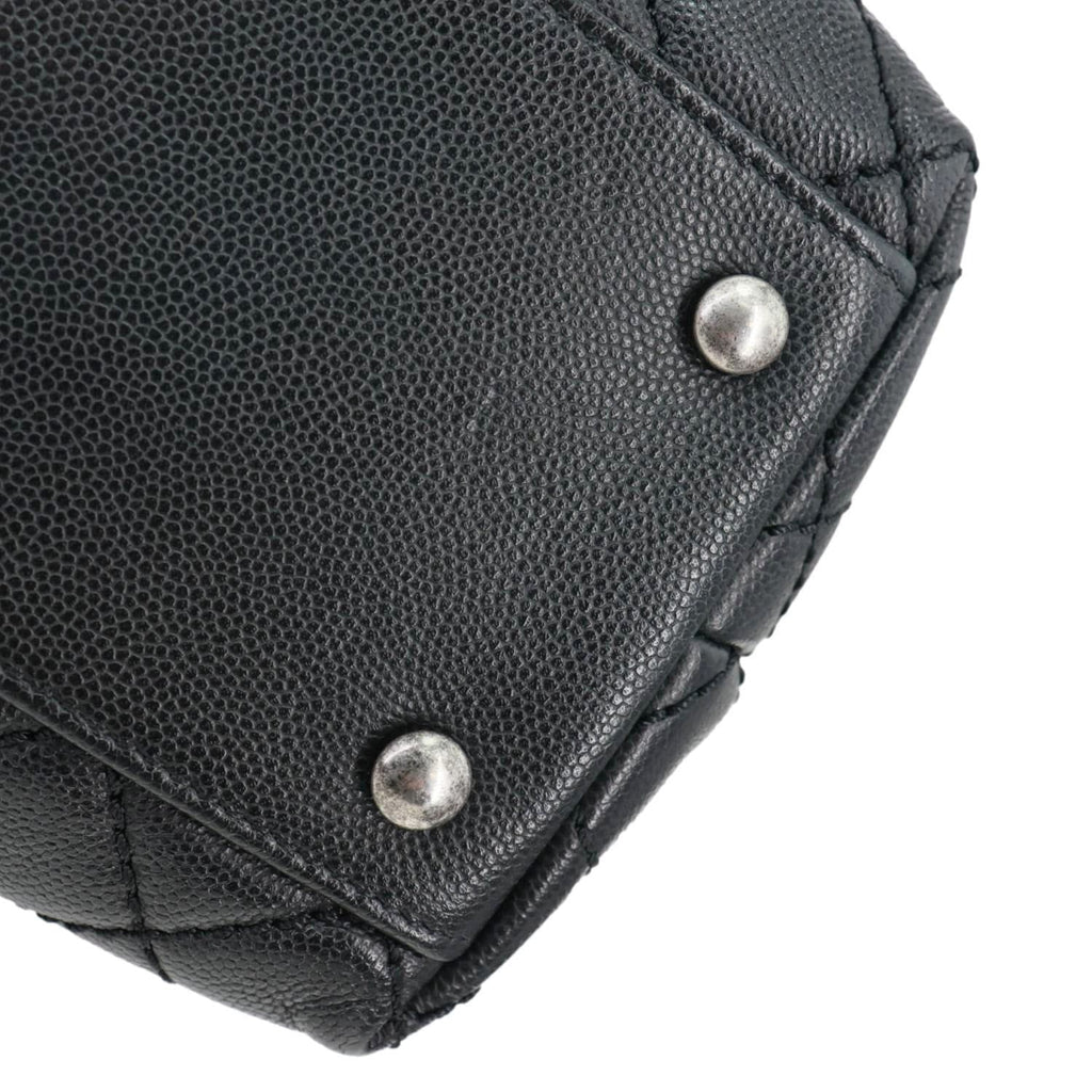 CHANEL Coco Flap Medium Quilted Caviar Leather Top Handle Shoulder Bag Black