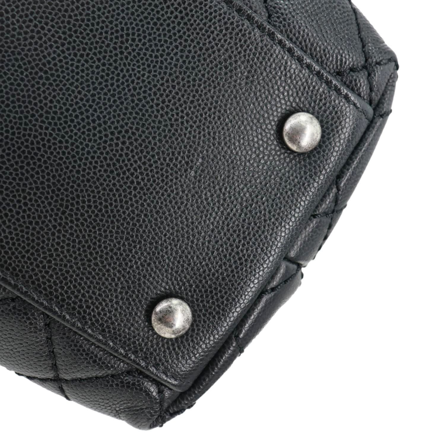 CHANEL Coco Flap Medium Quilted Caviar Leather Top Handle Shoulder Bag Black