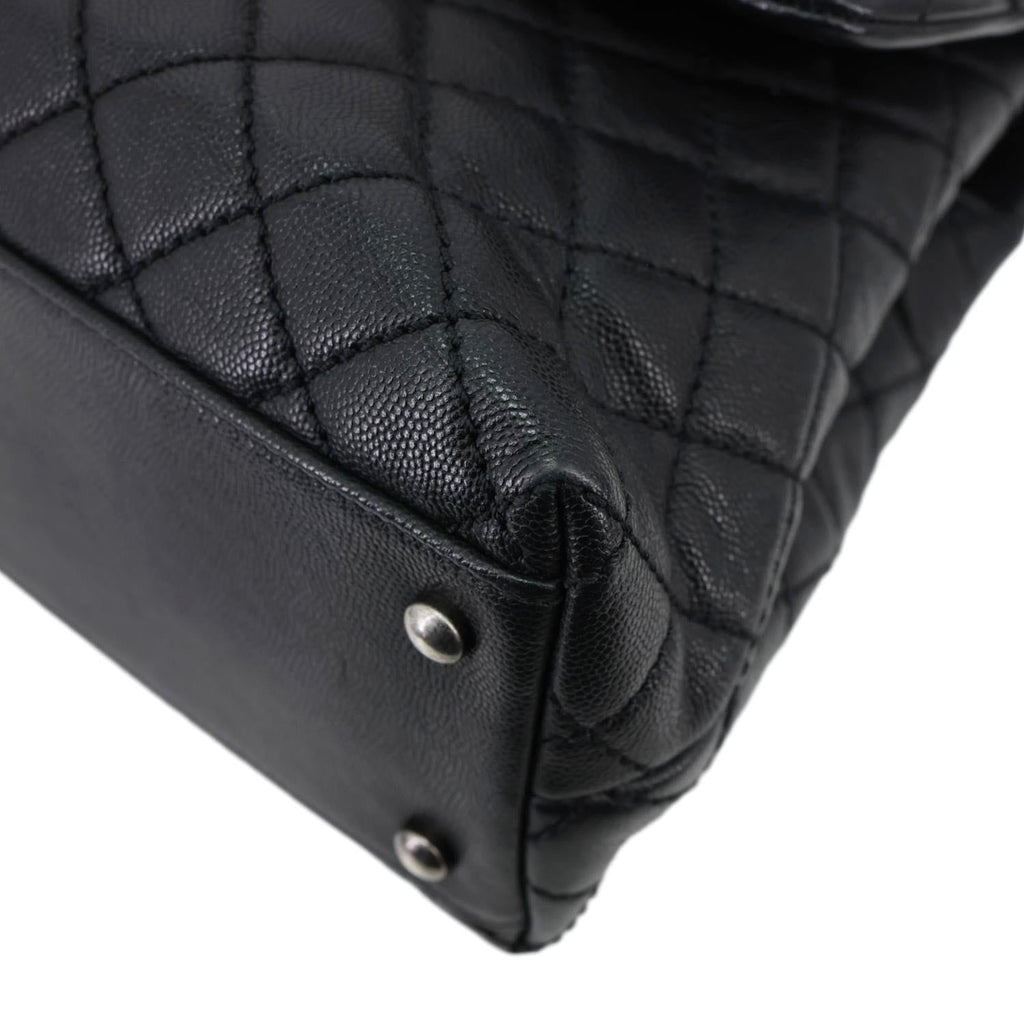 CHANEL Coco Flap Medium Quilted Caviar Leather Top Handle Shoulder Bag Black