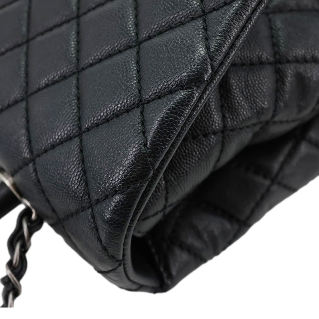 CHANEL Coco Flap Medium Quilted Caviar Leather Top Handle Shoulder Bag Black