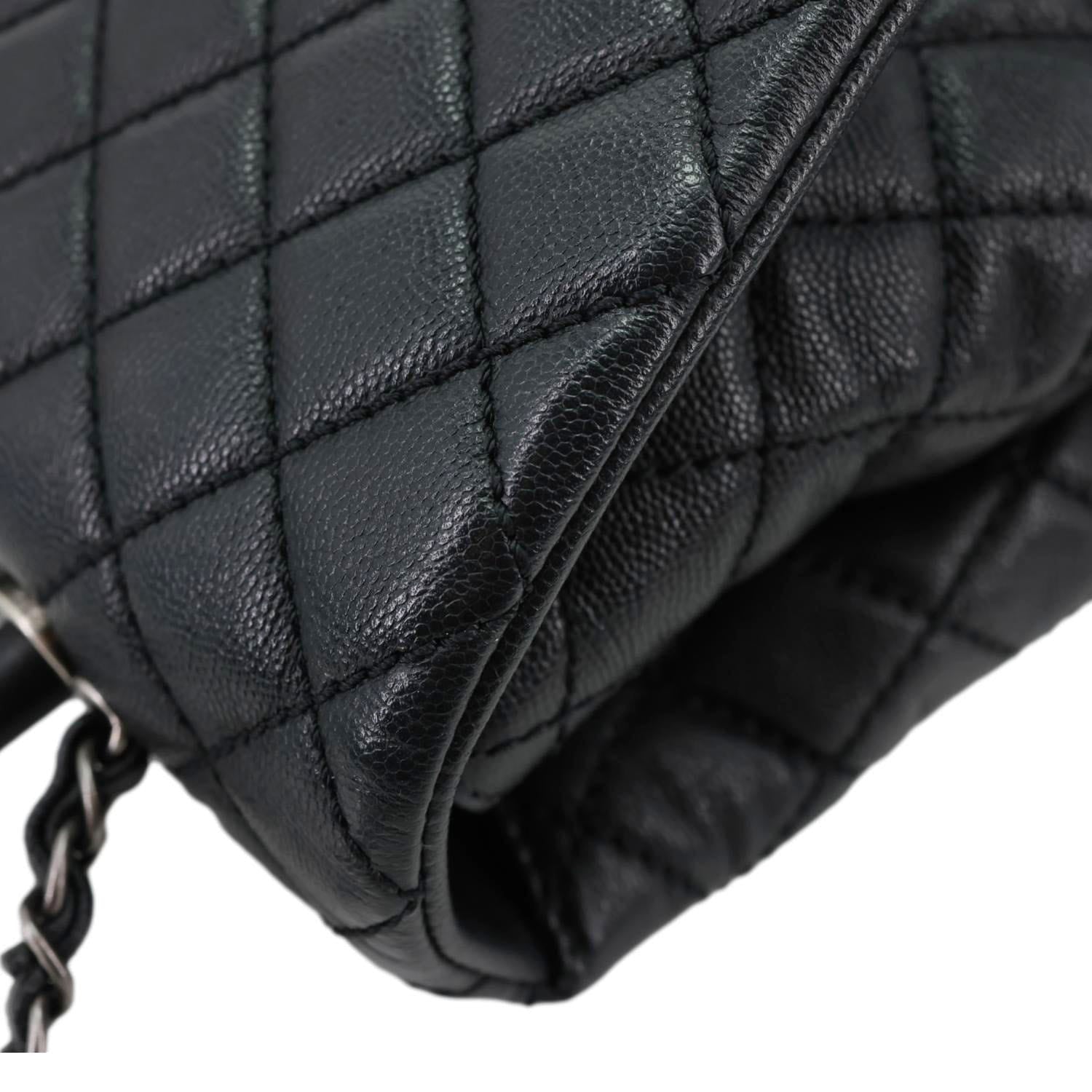 CHANEL Coco Flap Medium Quilted Caviar Leather Top Handle Shoulder Bag Black