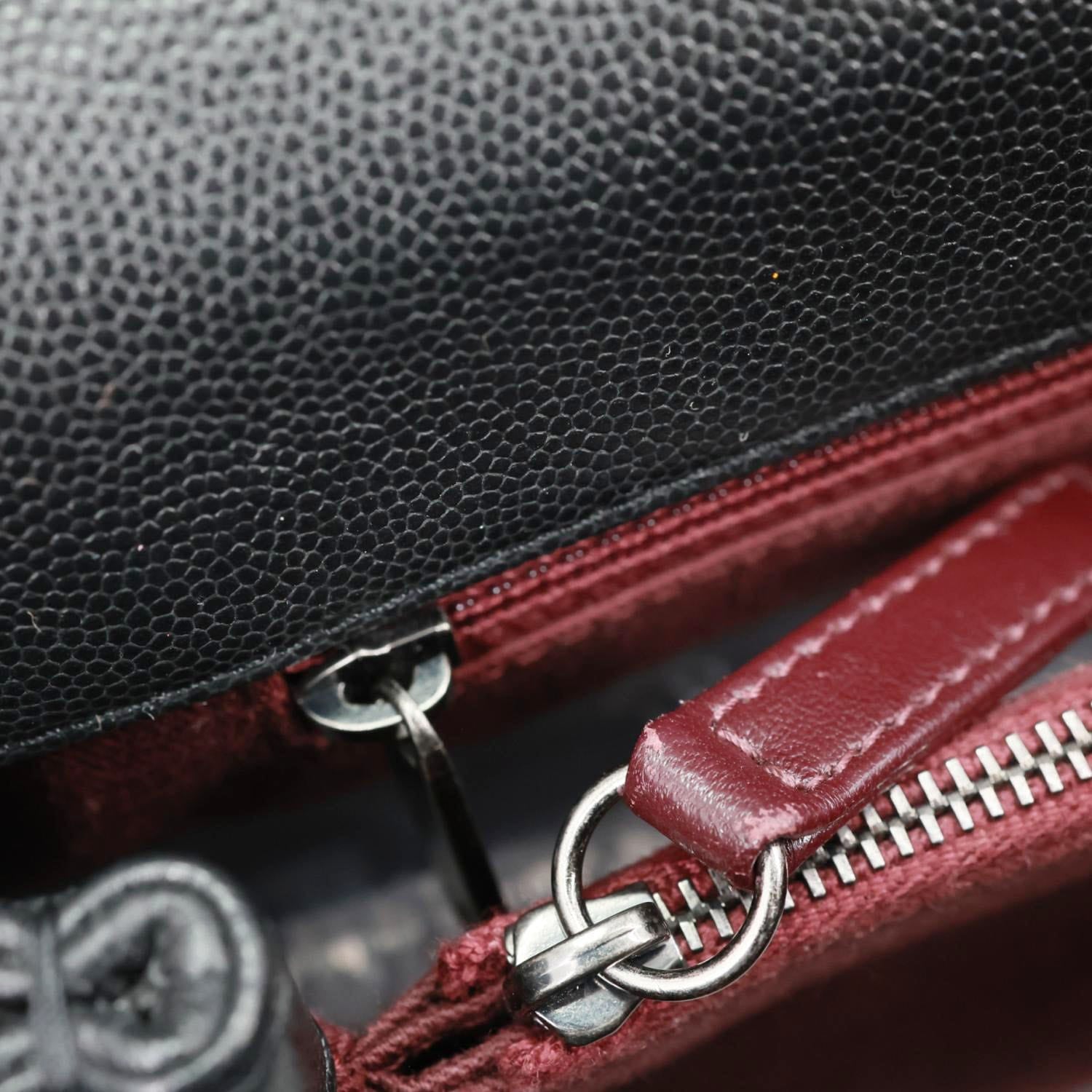 CHANEL Coco Flap Medium Quilted Caviar Leather Top Handle Shoulder Bag Black