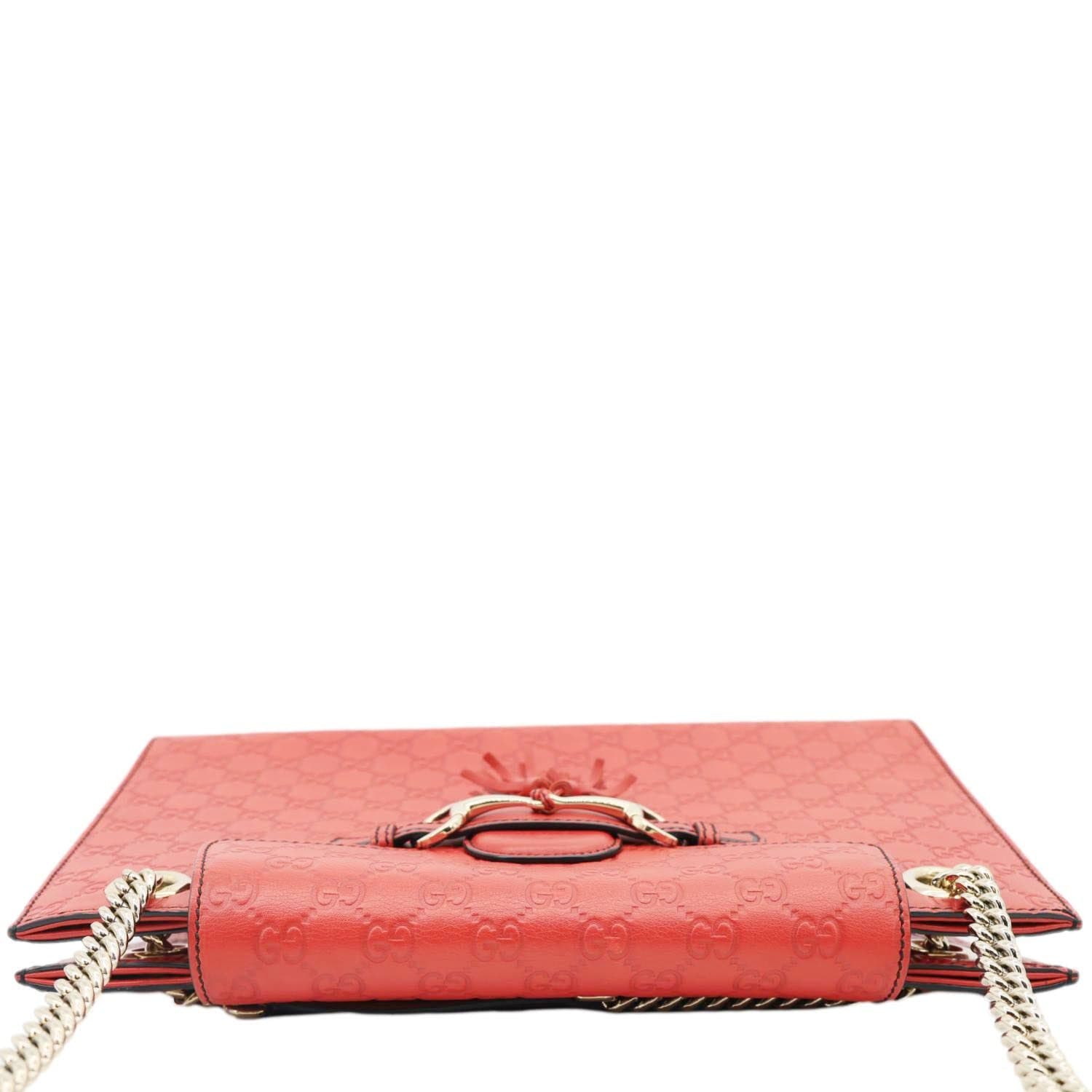 GUCCI Emily Large Leather Chain Shoulder Bag Red 295403