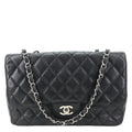 CHANEL Jumbo Classic Single Flap Quilted Caviar Leather Shoulder Bag Black