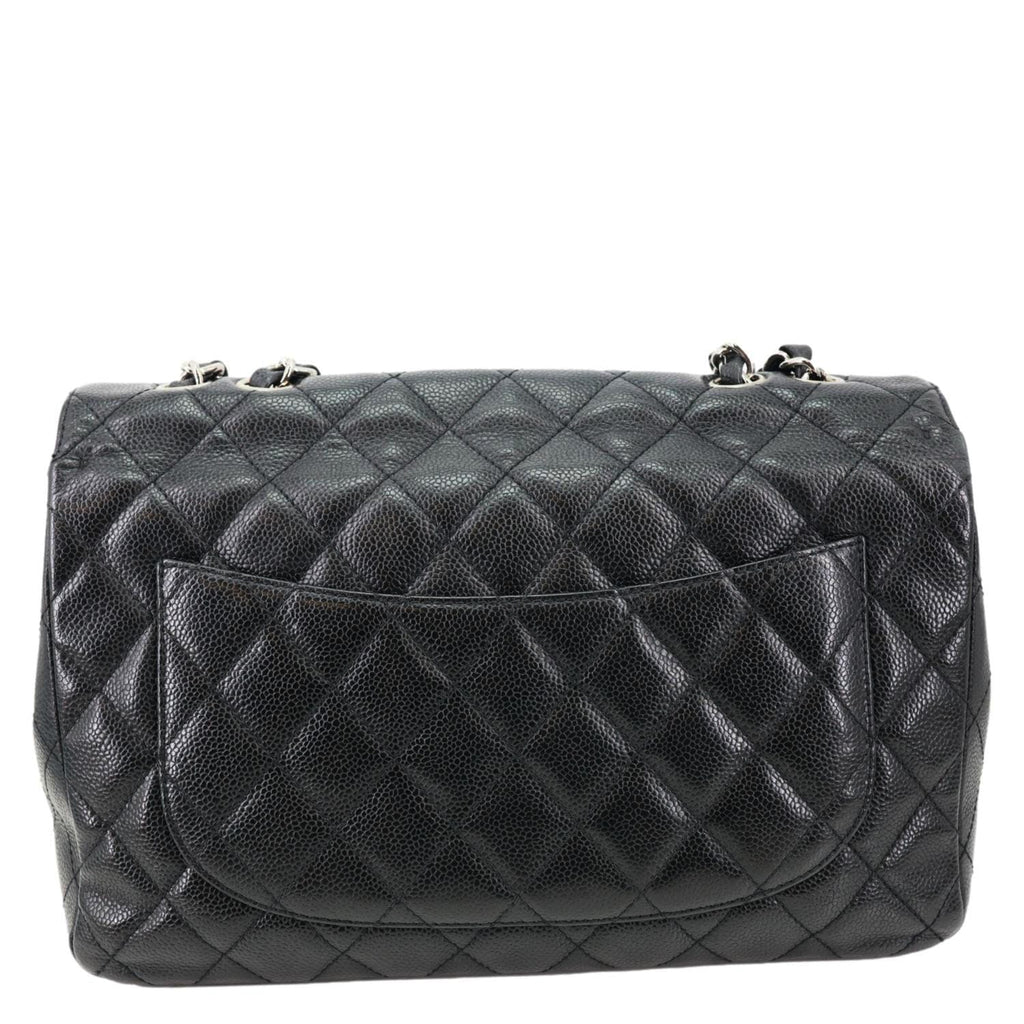 CHANEL Jumbo Classic Single Flap Quilted Caviar Leather Shoulder Bag Black