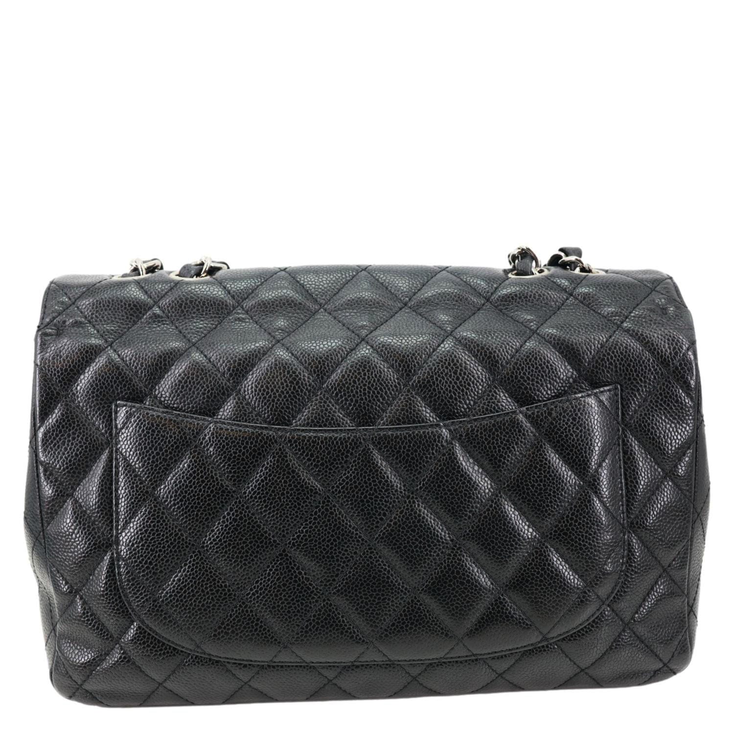 CHANEL Jumbo Classic Single Flap Quilted Caviar Leather Shoulder Bag Black