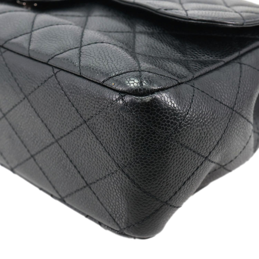 CHANEL Jumbo Classic Single Flap Quilted Caviar Leather Shoulder Bag Black
