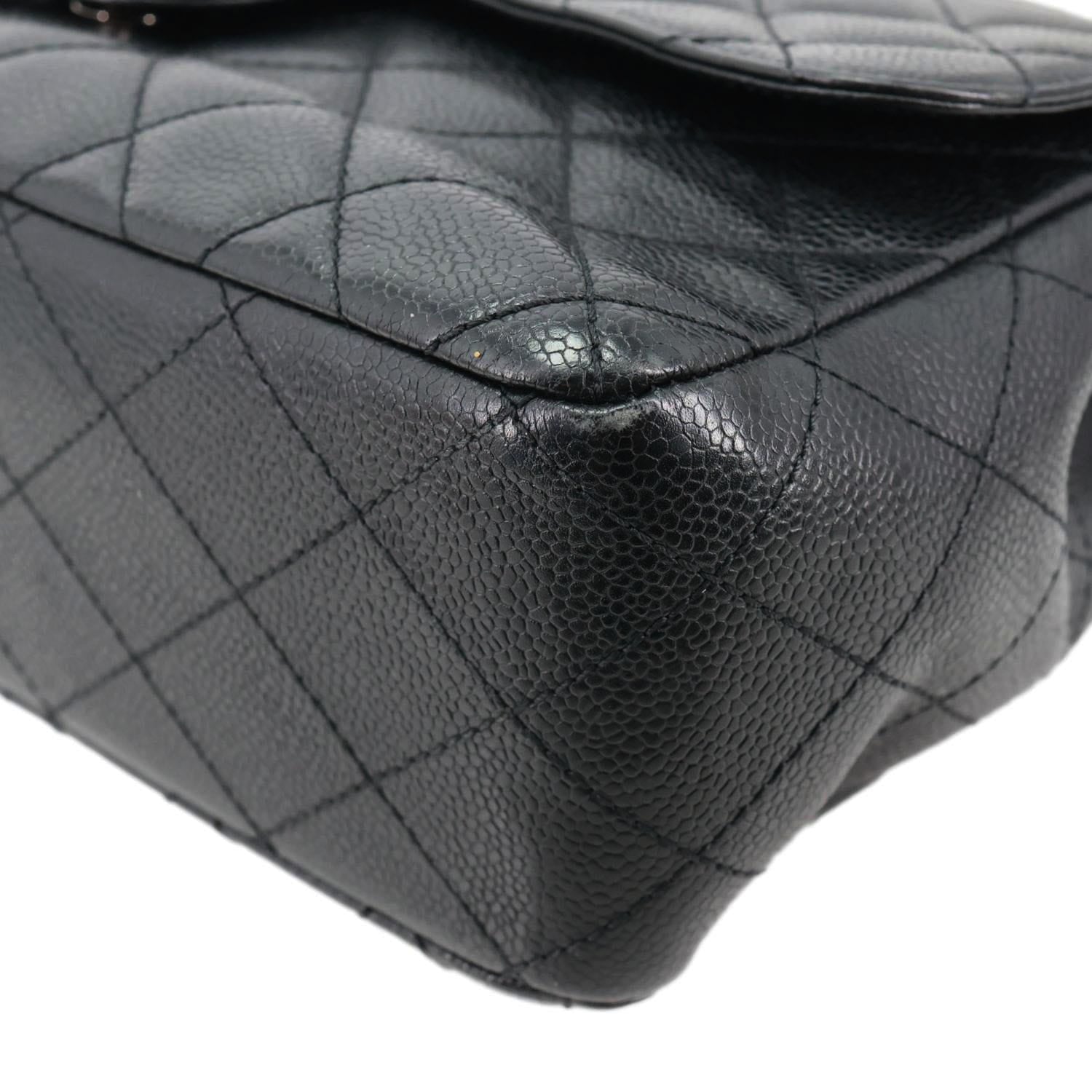 CHANEL Jumbo Classic Single Flap Quilted Caviar Leather Shoulder Bag Black
