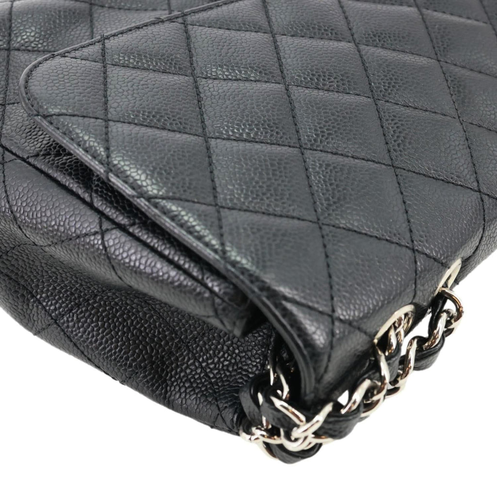 CHANEL Jumbo Classic Single Flap Quilted Caviar Leather Shoulder Bag Black