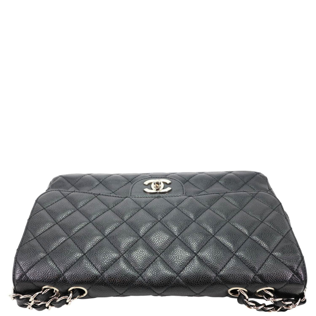 CHANEL Jumbo Classic Single Flap Quilted Caviar Leather Shoulder Bag Black