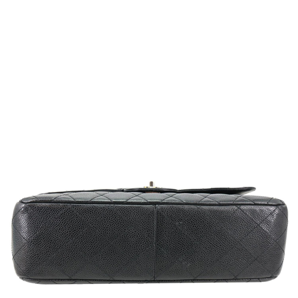 CHANEL Jumbo Classic Single Flap Quilted Caviar Leather Shoulder Bag Black