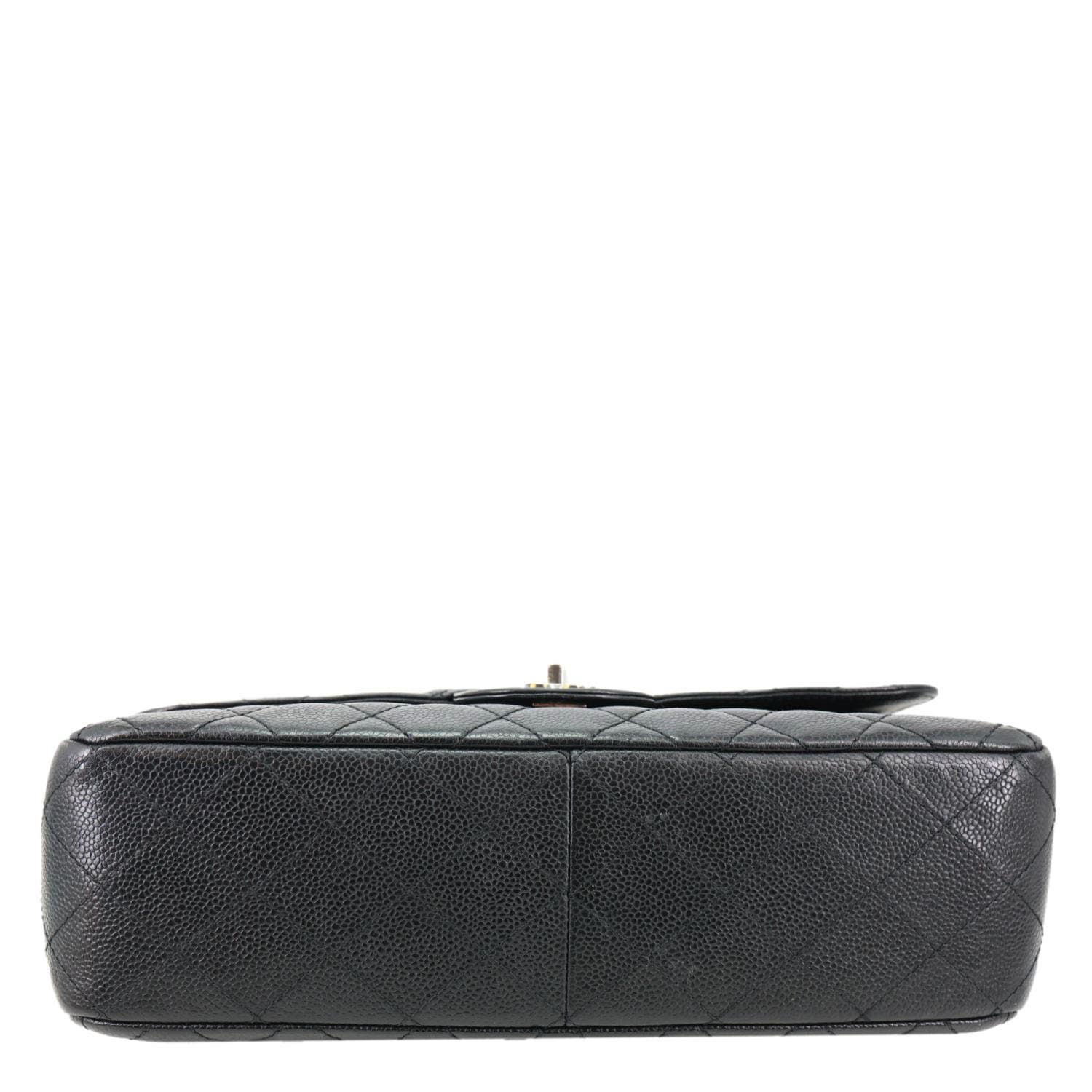 CHANEL Jumbo Classic Single Flap Quilted Caviar Leather Shoulder Bag Black