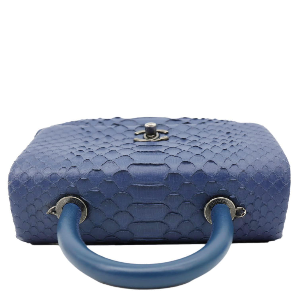 CHANEL Coco Handle Flap Python Leather Shoulder Bag Blue