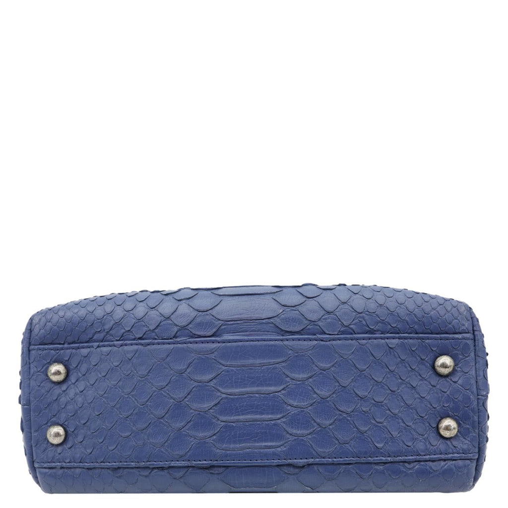 CHANEL Coco Handle Flap Python Leather Shoulder Bag Blue