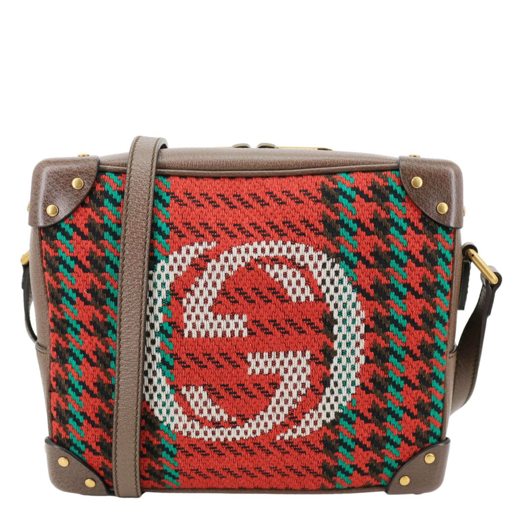 GUCCI Houndstooth Stripe Interlocking G Trunk Shoulder Bag Red 626363